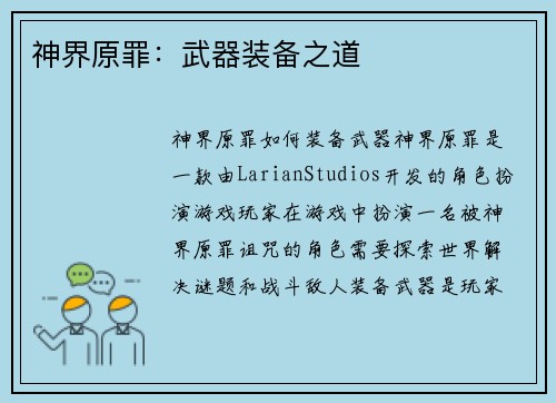 神界原罪:武器装备之道
